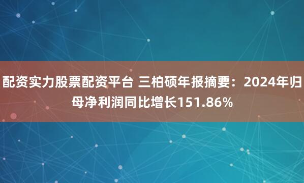 配资实力股票配资平台 三柏硕年报摘要：2024年归母净利润同比增长151.86%