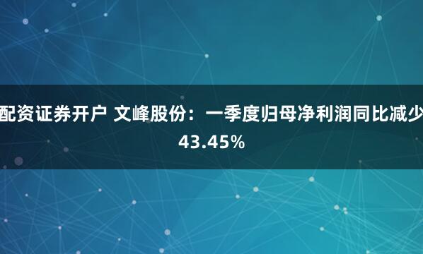 配资证券开户 文峰股份：一季度归母净利润同比减少43.45%