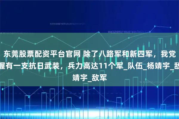 东莞股票配资平台官网 除了八路军和新四军，我党还握有一支抗日武装，兵力高达11个军_队伍_杨靖宇_敌军